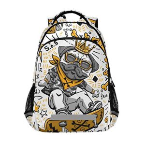 alaza dog print skater pug puppy funny backpack purse for women men personalized laptop notebook tablet school bag stylish casual daypack, 13 14 15.6 inch