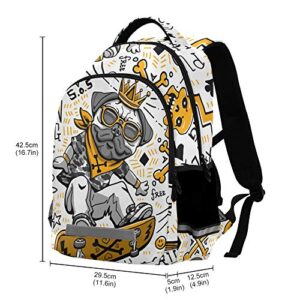 ALAZA Dog Print Skater Pug Puppy Funny Backpack Purse for Women Men Personalized Laptop Notebook Tablet School Bag Stylish Casual Daypack, 13 14 15.6 inch