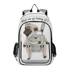 alaza pug dog in back carrier w/quote laptop backpack purse for women men travel bag casual daypack with compartment & multiple pockets