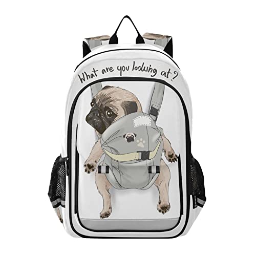 ALAZA Pug Dog in Back Carrier W/Quote Laptop Backpack Purse for Women Men Travel Bag Casual Daypack with Compartment & Multiple Pockets