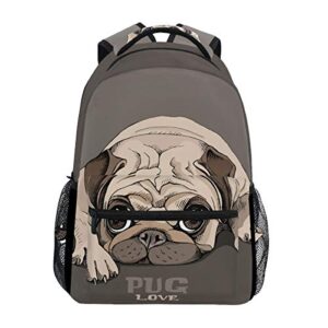 alaza cute pug puppy dog coffe brown large backpack personalized laptop ipad tablet travel school bag with multiple pockets