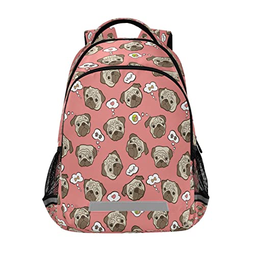 ALAZA Animal Pug Dog Puppy Backpack for Students Boys Girls School Bag Travel Daypack