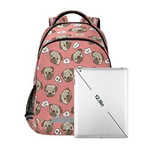 ALAZA Animal Pug Dog Puppy Backpack for Students Boys Girls School Bag Travel Daypack