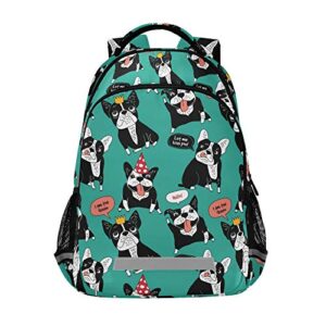 alaza cute pug dog print mint green backpack purse for women men personalized laptop notebook tablet school bag stylish casual daypack, 13 14 15.6 inch