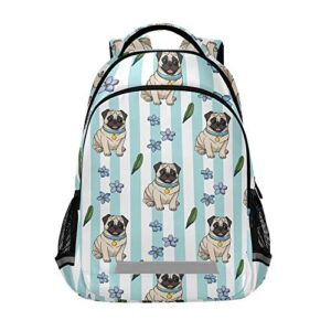 alaza pug dog puppy print cute tropical flower leaf backpack purse for women men personalized laptop notebook tablet school bag stylish casual daypack, 13 14 15.6 inch