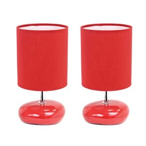 simple designs lt2005-red-2pk stonies small stone look lamp 2 pack set, red