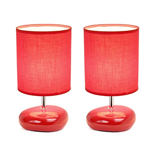 Simple Designs LT2005-RED-2PK Stonies Small Stone Look Lamp 2 Pack Set, Red