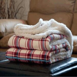 Lavish Home Red Fleece Sherpa Throw Blanket-Plaid, 50" x 60"