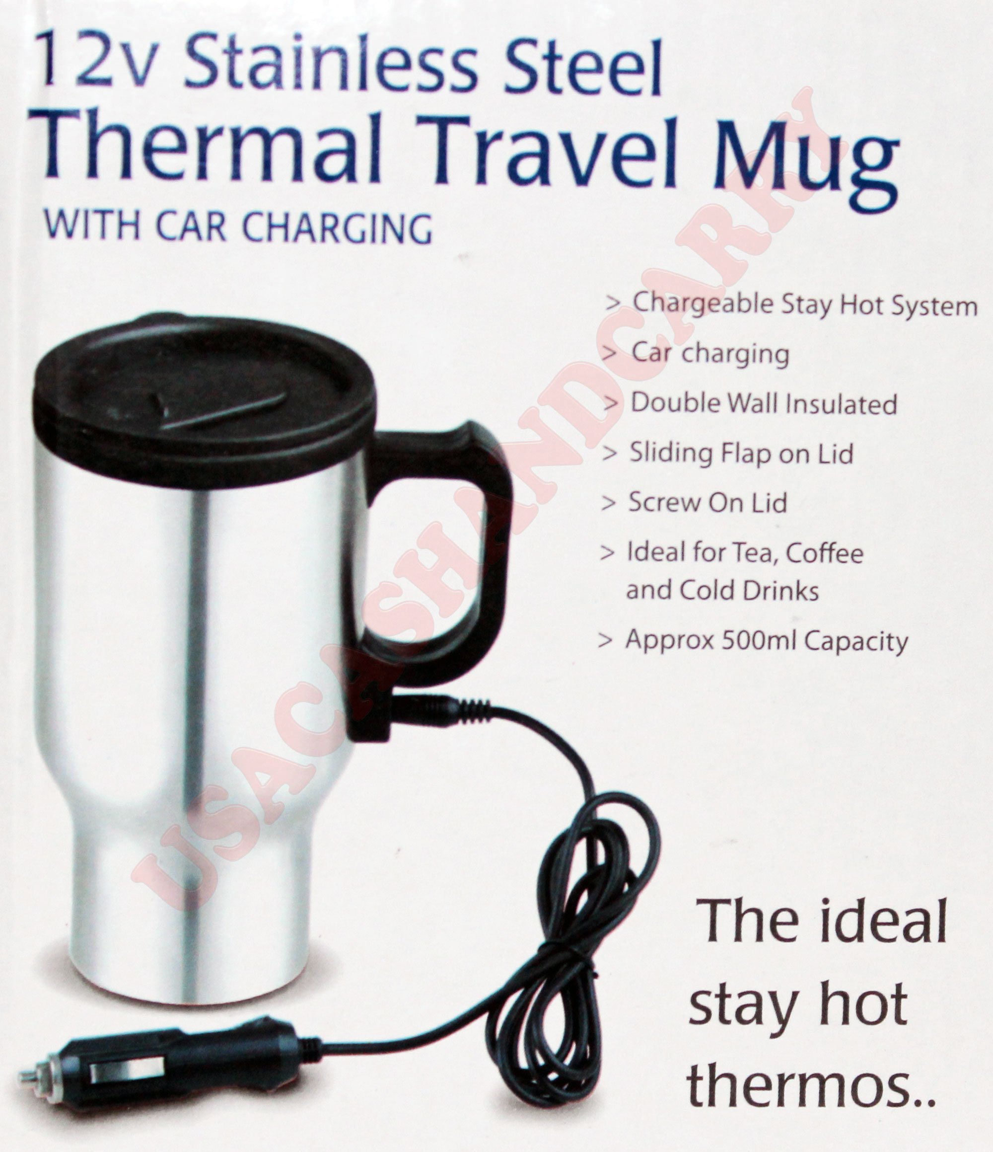 RoyalCraft 12 Volt Stainless Steel Thermal Travel Mug With Car Charging for Coffee, Tea or Drinks