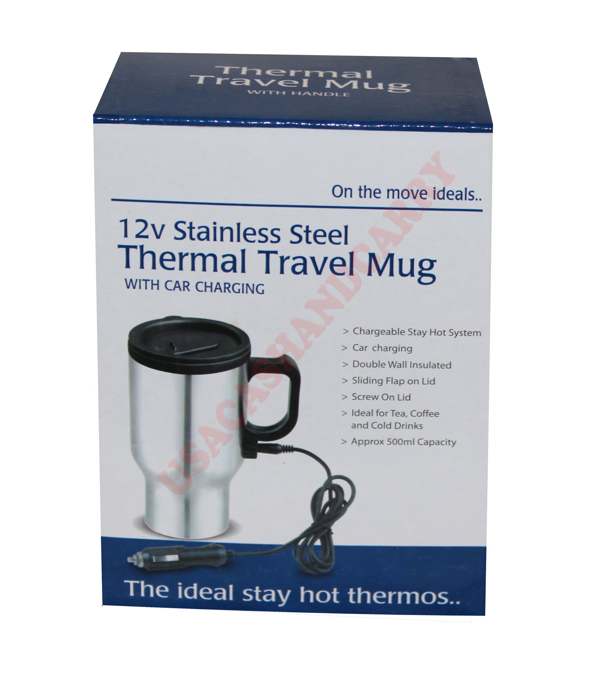 RoyalCraft 12 Volt Stainless Steel Thermal Travel Mug With Car Charging for Coffee, Tea or Drinks