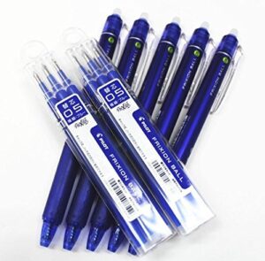 pilot frixion ball knock retractable erasable gel ink pens,fine point, - 0.5 mm - blue ink- value set of 5 & 6 gel ink pen refill pack