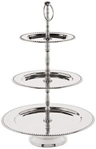 elegance 3-tier beaded buffet serving stand, silver, large