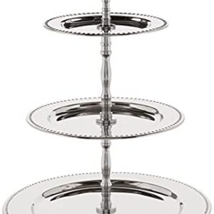 Elegance 3-Tier Beaded Buffet Serving Stand, Silver, Large