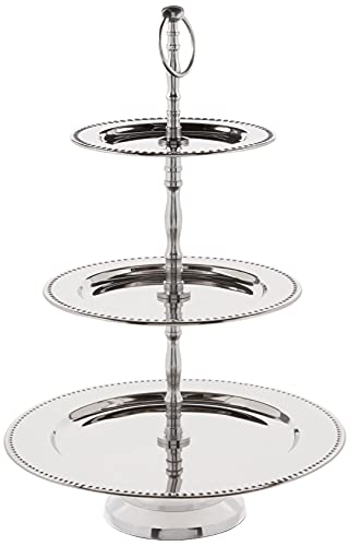 Elegance 3-Tier Beaded Buffet Serving Stand, Silver, Large