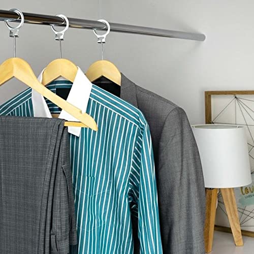 HANGERWORLD Natural Wooden Hotel Style Security Clothes Hangers - 10 Pack, Metal Anti Theft Ring Lock