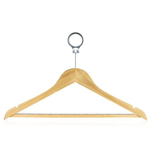 HANGERWORLD Natural Wooden Hotel Style Security Clothes Hangers - 10 Pack, Metal Anti Theft Ring Lock