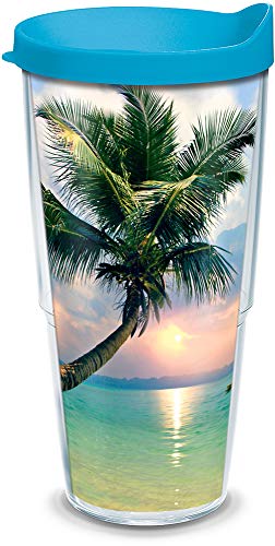 Tervis Sunset in Paradise Made in USA Double Walled Insulated Tumbler Travel Cup Keeps Drinks Cold & Hot, 24oz, Clear