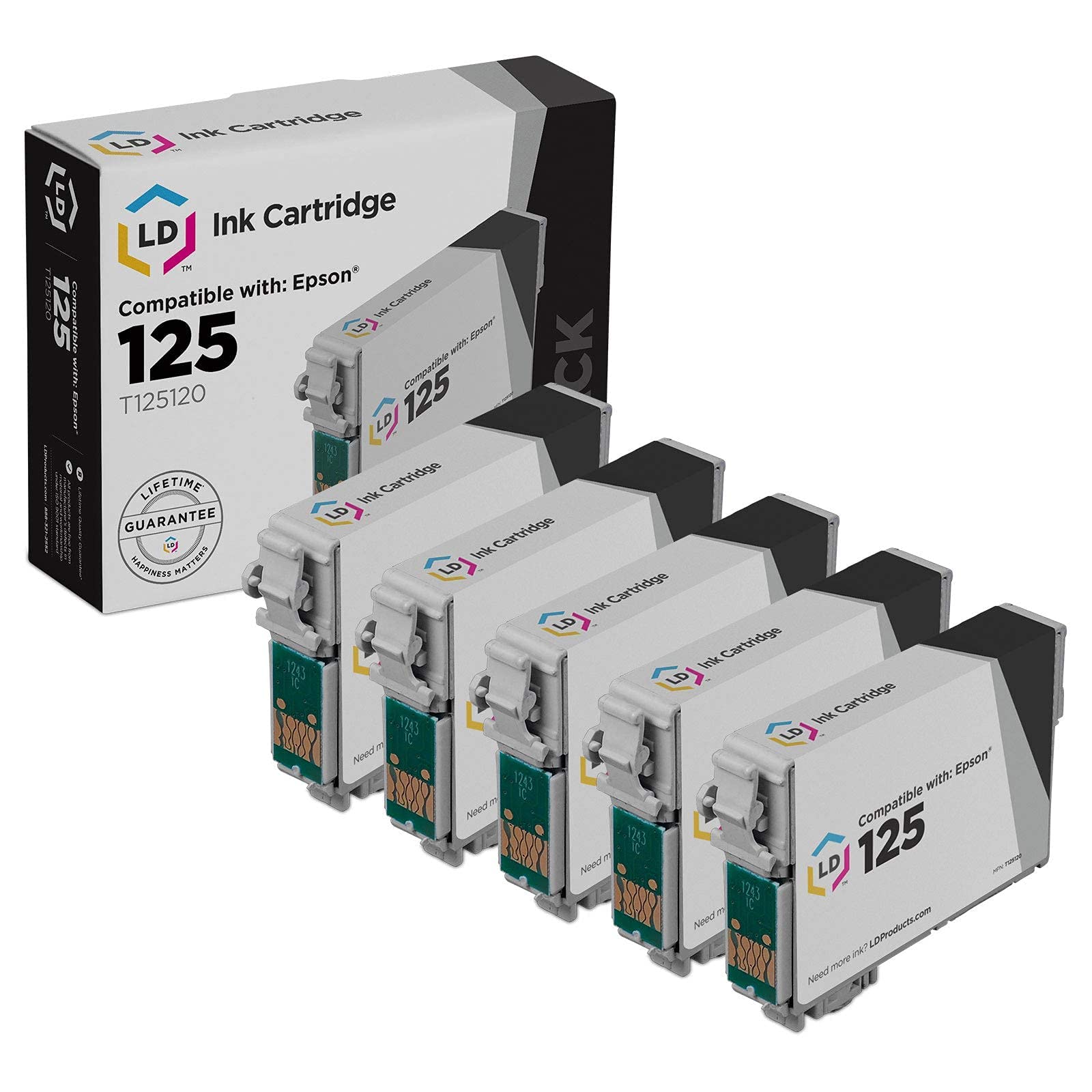 LD Remanufactured Ink Cartridge Replacements for Epson 125 T125120 (Black, 5-Pack)