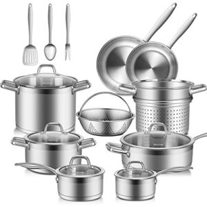 duxtop professional stainless steel pots and pans set, 17pc induction cookware set, impact-bonded technology