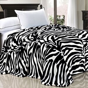 Home Soft Things Light Weight Animal Safari Style Black White Zebra Printed Flannel Fleece Blanket (Queen)