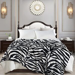Home Soft Things Light Weight Animal Safari Style Black White Zebra Printed Flannel Fleece Blanket (Queen)