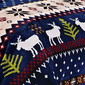 BNF Home Collection Flannel Fleece Blanket, Twin, Blue Christmas Deer