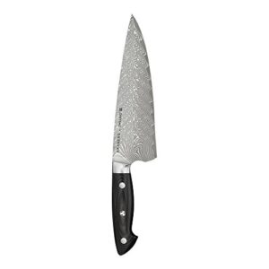 henckels 8-inch chef's knife, premium quality, german engineered, informed by 100+ years of mastery, stainless steel, dishwasher safe, black/brown