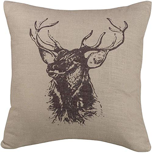 Paseo Road by HiEnd Accents | Elk Bust Burlap Throw Decorative Pillow, 18x18 inch, Rustic Cabin Lodge Style