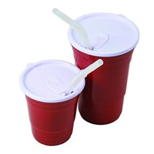 red cup living red party cups lids- 32 oz, reusable plastic lid, hot cup & mugs cover, outdoor drink cover- travel, office & school, eco-friendly & dishwasher safe, double wall design, set of 2