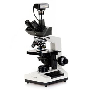 amscope t390b-3m digital professional compound trinocular microscope, 40x-2000x magnification, wf10x and wf20x eyepieces, brightfield, halogen illumination, abbe condenser, double-layer mechanical stage, 110v-220v auto-switching, includes 3mp camera with