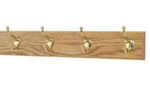 pegandrail solid oak wall mounted coat rack with solid brass hat and coat style coat hooks - made in the usa (golden oak, 3.5" x 20" with 4 hooks)