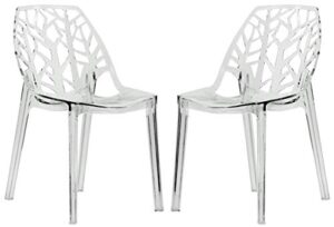 leisuremod caswell cut-out tree design modern dining chairs, set of 2 (clear)