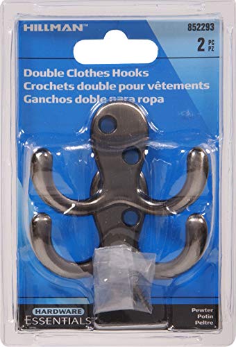 Hardware Essentials 852293 Double Clothes Hooks Pewter -2 Pack