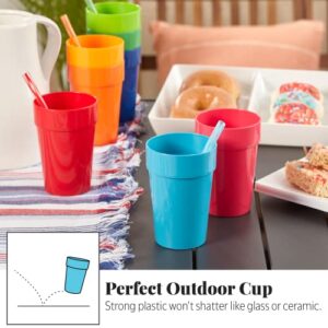 US Acrylic Spectrum Unbreakable Plastic 10 ounce Stackable Juice Tumblers in 8 Assorted Colors | Set of 16 Kids Drinking Cups | Reusable, BPA-free, Made in the USA, Top-rack Dishwasher Safe