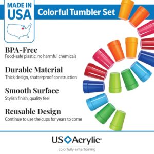 US Acrylic Spectrum Unbreakable Plastic 10 ounce Stackable Juice Tumblers in 8 Assorted Colors | Set of 16 Kids Drinking Cups | Reusable, BPA-free, Made in the USA, Top-rack Dishwasher Safe