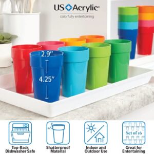 US Acrylic Spectrum Unbreakable Plastic 10 ounce Stackable Juice Tumblers in 8 Assorted Colors | Set of 16 Kids Drinking Cups | Reusable, BPA-free, Made in the USA, Top-rack Dishwasher Safe