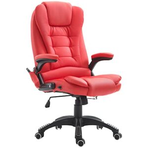 homcom high back executive massage office chair with 6 point vibration, 5 modes, faux leather heated reclining desk chair, bright red