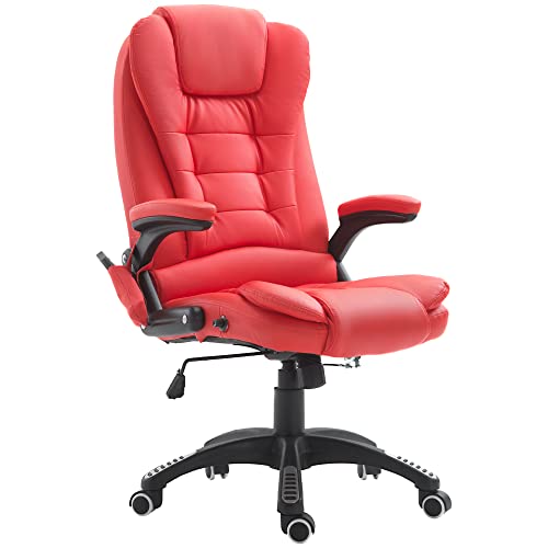 HOMCOM High Back Executive Massage Office Chair with 6 Point Vibration, 5 Modes, Faux Leather Heated Reclining Desk Chair, Bright Red