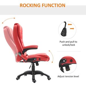 HOMCOM High Back Executive Massage Office Chair with 6 Point Vibration, 5 Modes, Faux Leather Heated Reclining Desk Chair, Bright Red