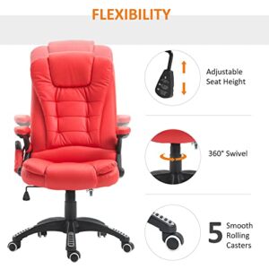 HOMCOM High Back Executive Massage Office Chair with 6 Point Vibration, 5 Modes, Faux Leather Heated Reclining Desk Chair, Bright Red