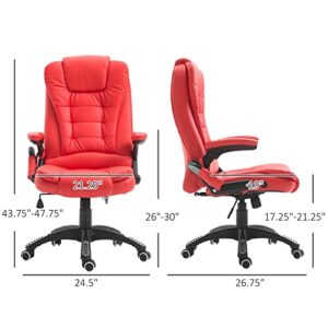 HOMCOM High Back Executive Massage Office Chair with 6 Point Vibration, 5 Modes, Faux Leather Heated Reclining Desk Chair, Bright Red