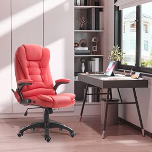 HOMCOM High Back Executive Massage Office Chair with 6 Point Vibration, 5 Modes, Faux Leather Heated Reclining Desk Chair, Bright Red