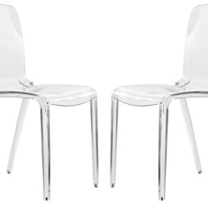 LeisureMod Adler Mid-Century Modern Dining Side Chair, Set of 2 (Clear)