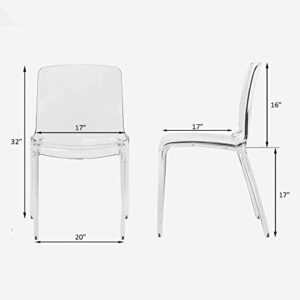 LeisureMod Adler Mid-Century Modern Dining Side Chair, Set of 2 (Clear)