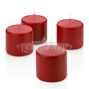 Red Pillar Candles - Set of 4 Unscented Candles - 3 inch Tall, 3 inch Thick - 50 Hour Clean Burn Time