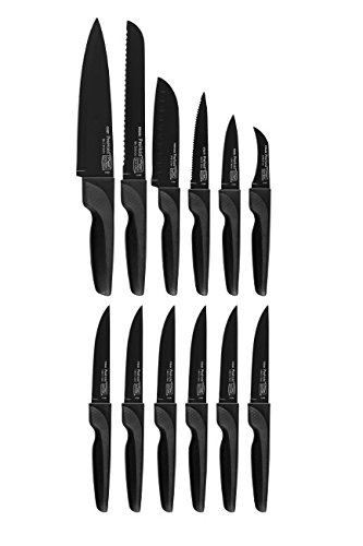Chicago Cutlery ProHold 14 Piece Dual Kitchen Knife Block Set, Stainless Steel Blade with Black Non-Stick Coating, Ergonomic Handle Kitchen Knife Set
