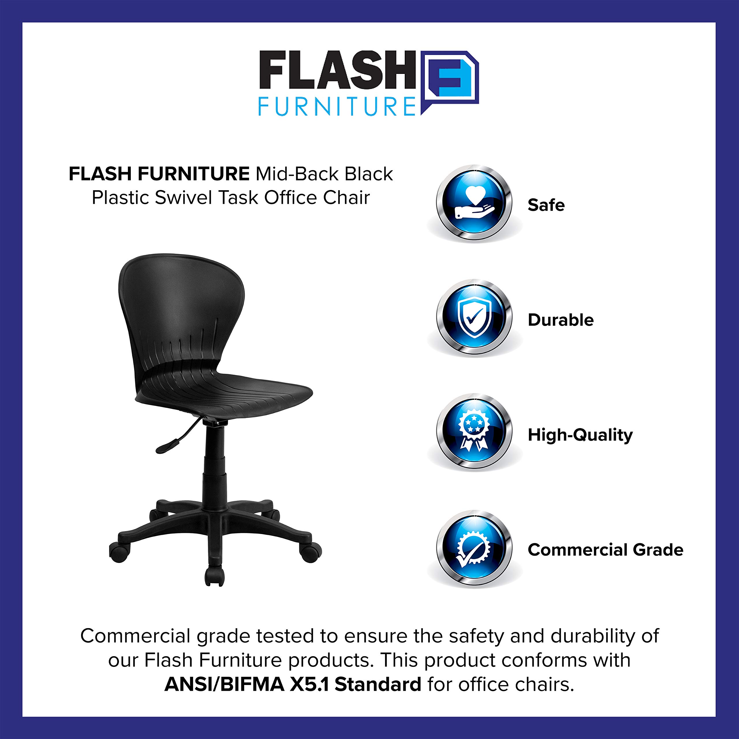 Flash Furniture Sorho Mid-Back Black Plastic Swivel Task Office Chair