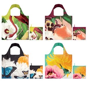 loqi botany collection pouch reusable bags, multicolored, set of 4, 19.7" x 16.5"