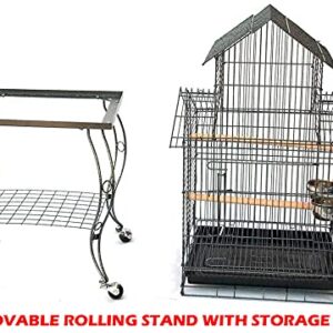 Large 57-Inch Pagoda House Roof Top Parrot Lovebird Cockatiel Cockatiels Parakeets Cage with Stand, Black Vein