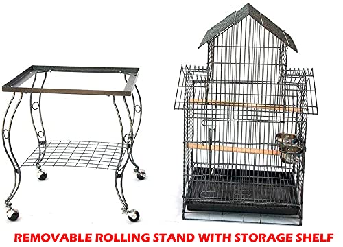 Large 57-Inch Pagoda House Roof Top Parrot Lovebird Cockatiel Cockatiels Parakeets Cage with Stand, Black Vein